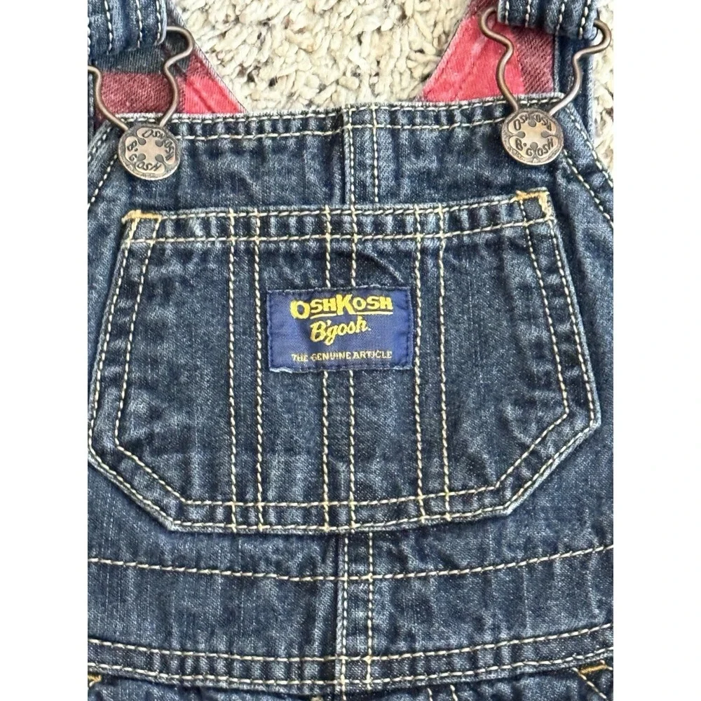Oshkosh Denim Lined Red Plaid Overalls‎ Size 9 Months